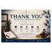 A professional mockup of a legal office thank you sign with a dark navy blue border, beige background, and illustrations of scales of justice, a gavel, and a briefcase. The sign features text reading 'THANK YOU WE REALLY APPRECIATE YOU' and several benefit callouts.