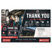 A promotional thank-you flyer or marketing graphic for Quality Repair, featuring a large photo of a mechanic working under a car in a garage, bold text reading 'THANK YOU', service icons, and a section with contact information and business details.