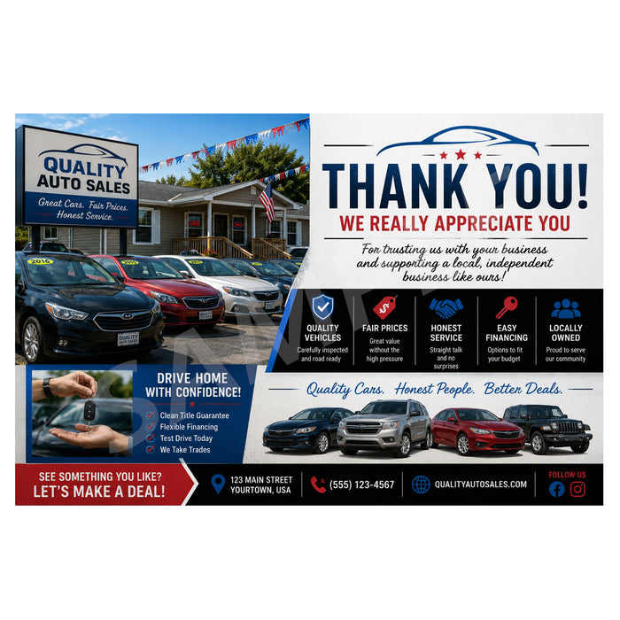 Auto Sales Thank You Cards
