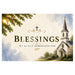 A rectangular printed card or sign with a church illustration and the text 'Blessings We Really Appreciate You' on a cream background with blue sky and sun rays.