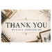A square decorative sign or print with the words “THANK YOU WE REALLY APPRECIATE YOU” in dark navy lettering on a warm cream background. The design includes ornate flourishes and framed artwork elements around the border, suggesting a decorative wall sign or greeting plaque.