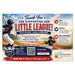 A baseball-themed promotional graphic thanking shoppers for supporting the Little League, with two baseball players, large text, QR code, and New Day Printers branding on a sports field background.