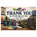 A promotional thank-you graphic for a paint store, featuring large text reading 'THANK YOU We Really Appreciate You!' above a display of paint cans, brushes, a color chart, a paint roller, and a chalkboard sign advertising interior and exterior paint services.