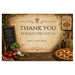 A rustic-themed pizza restaurant thank you sign with a parchment-style background, decorative scrollwork, and pizza-related props including tomatoes, basil, garlic, a bottle, and a pizza on a wooden table. The sign reads, 'THANK YOU WE REALLY APPRECIATE YOU' and 'BRICK OVEN PIZZA'.
