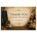 A rectangular printed sign or card with a rustic dining-themed background and the text 'THANK YOU WE REALLY APPRECIATE YOU FINE DINNING' in the center. The design includes decorative flourishes and surrounding food and drink props such as bread, wine, garlic, tomatoes, herbs, and a chalkboard menu.