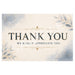 A square thank you card with a cream background, watercolor-style blue and gray floral corners, and elegant gold decorative flourishes. The text reads “THANK YOU” in large serif letters, with “WE REALLY APPRECIATE YOU” below in smaller serif text.