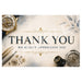 A square graphic with the words 'THANK YOU WE REALLY APPRECIATE YOU' in large navy lettering, surrounded by vintage-style objects including a watch, tweezers, a camera lens, and small mechanical parts on a light textured background.