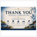 A promotional thank-you graphic for window tinting services, featuring large navy text reading 'THANK YOU WE REALLY APPRECIATE YOU' on a cream background with blue decorative leaves, a car, and house imagery along the bottom.