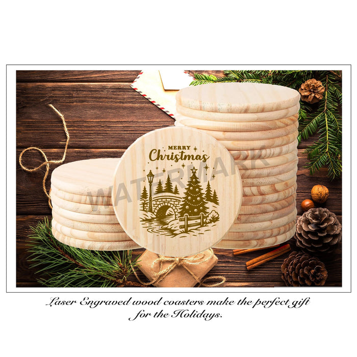 Merry Christmas River Wood Coaster