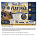 A promotional fundraising card for New Day Printers featuring the text 'Thank You! for supporting our Fraternal Service Clubs!' with club logos, photos of people at a table, product callouts, a QR code, and explanatory text below on a white background.